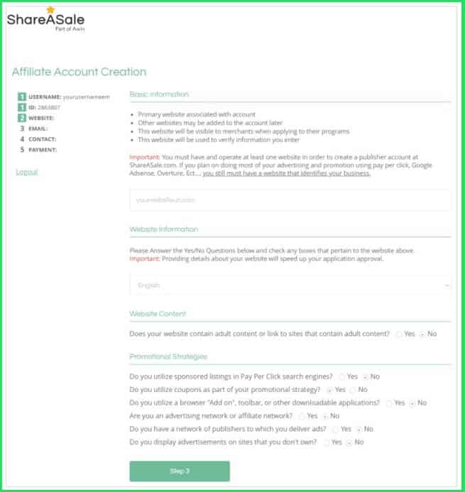 ShareASale-affiliate-program-account-creation